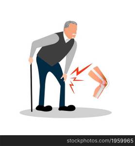 Old man pain at his knee Flat design concept