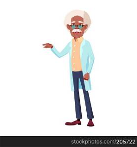 Old Man Poses Vector. Black. Afro American. Elderly People. Senior Person. Aged. Active Grandparent. Joy. Presentation, Print, Invitation Design. Isolated Cartoon Illustration 
