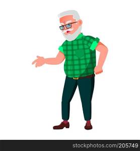 Old Man Poses Vector. Elderly People. Senior Person. Aged. Positive Pensioner. Advertising, Placard, Print Design. Isolated Cartoon Illustration 