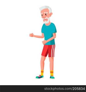 Old Man Poses Vector. Elderly People. Senior Person. Aged. Sport, Fitness. Cheerful Grandparent. Presentation, Invitation, Card Design. Isolated Cartoon Illustration 