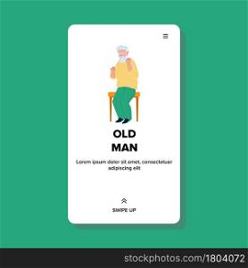 Old Man Sitting On Bench In Park Outdoor Vector. Old Man Grandfather Resting On Chair In Garden Outside. Character Elderly Pensioner Relaxation On Retirement Web Flat Cartoon Illustration. Old Man Sitting On Bench In Park Outdoor Vector