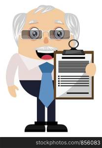 Old man with schedule, illustration, vector on white background.