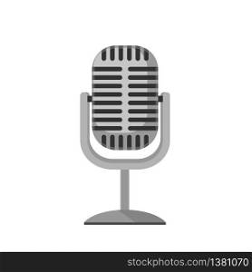 Old mic icon isolated on white background. Retro microphone in flat style. Vector stock.