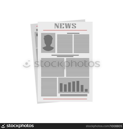 old newspaper on white background, vector illustration in flat. old newspaper on white background, vector illustration