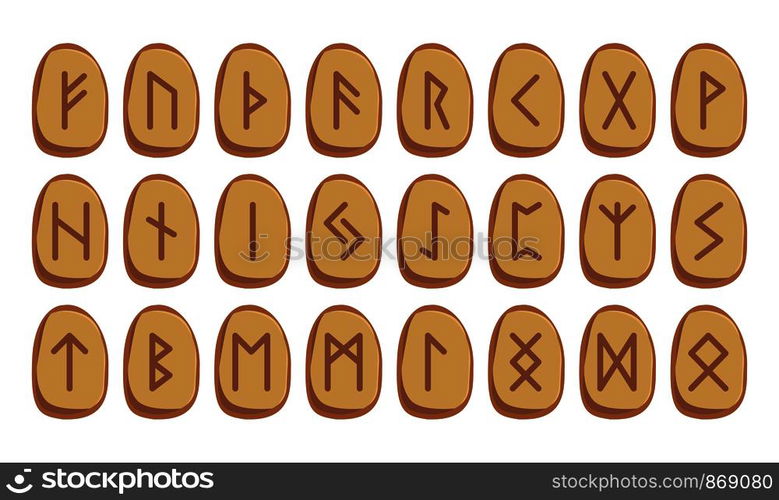 Old Norse Scandinavian runes set. Runic alphabet, futhark. Stones ...