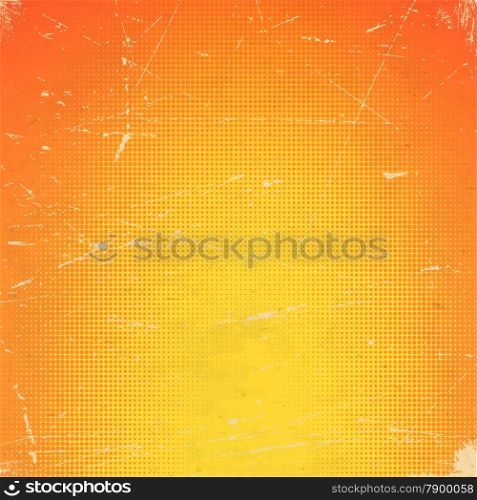 Old orange scratched paper card with halftone gradient