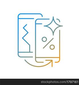 Old phone replacement gradient linear vector icon. Old malfunction device return. Mobile phone exchange. Thin line color symbols. Modern style pictogram. Vector isolated outline drawing. Old phone replacement gradient linear vector icon