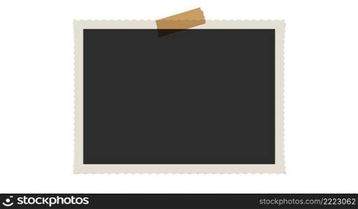 Old photo frame with tape template. Retro 3D snapshot with white frame and sticky tape. 3D realistic vector illustration.. Old photo frame with tape. Retro 3D snapshot with white frame and sticky tape. 3D realistic vector illustration