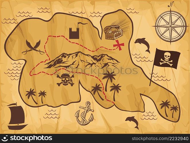 Old pirate map of treasure island
