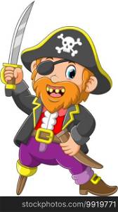 Old pirate with a wooden leg holding sword