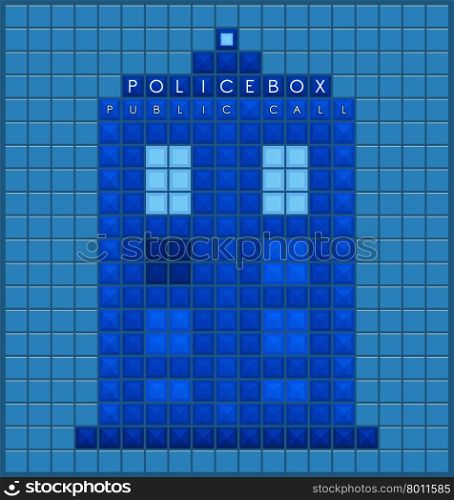 Old police box. Police box template. Old video game square background. Vector illustration.