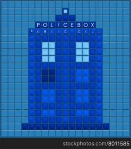 Old police box. Police box template. Old video game square background. Vector illustration.