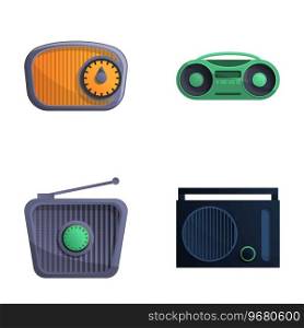 Old radio icons set cartoon vector. Vintage radio tuner. Retro device. Old radio icons set cartoon vector. Vintage radio tuner