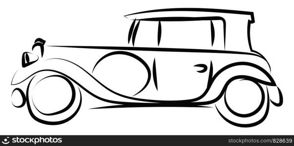 Old retro car drawing, illustration, vector on white background.