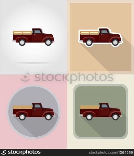 old retro car pickup flat icons vector illustration isolated on background