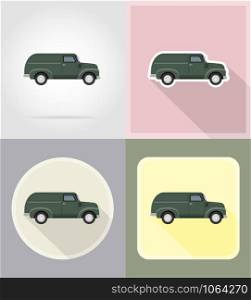 old retro car pickup flat icons vector illustration isolated on background