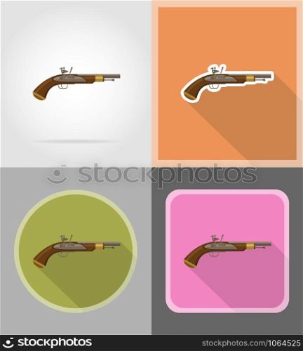 old retro flintlock pistol flat icons vector illustration isolated on background