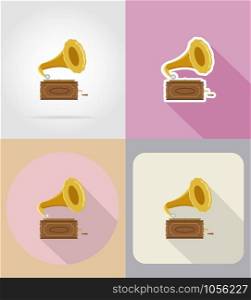 old retro gramophone flat icons vector illustration isolated on background