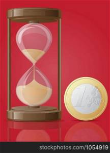 old retro hourglass and one coin euro vector illustration isolated on red background