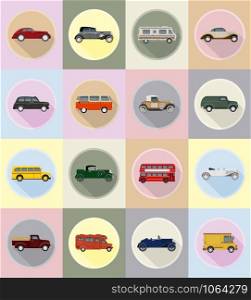 old retro transport flat icons vector illustration isolated on background