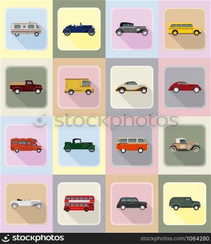 old retro transport flat icons vector illustration isolated on background