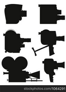 old retro vintage movie video camera black silhouette vector illustration isolated on white background