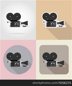 old retro vintage movie video camera flat icons vector illustration isolated on background