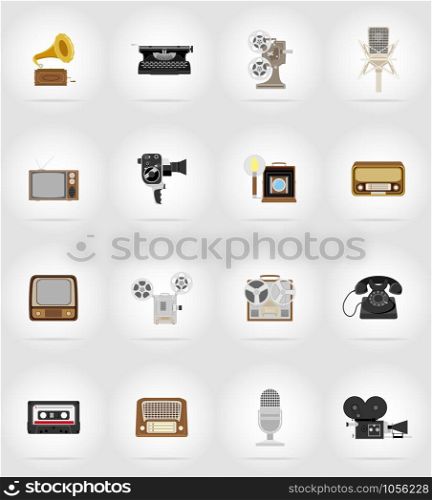old retro vintage multimedia flat icons vector illustration isolated on background