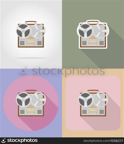 old retro vintage recorder flat icons vector illustration isolated on background