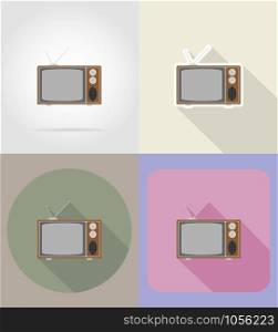 old retro vintage tv flat icons vector illustration isolated on background