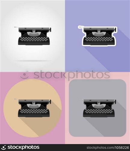 old retro vintage typewriter flat icons vector illustration isolated on background