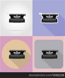 old retro vintage typewriter flat icons vector illustration isolated on background