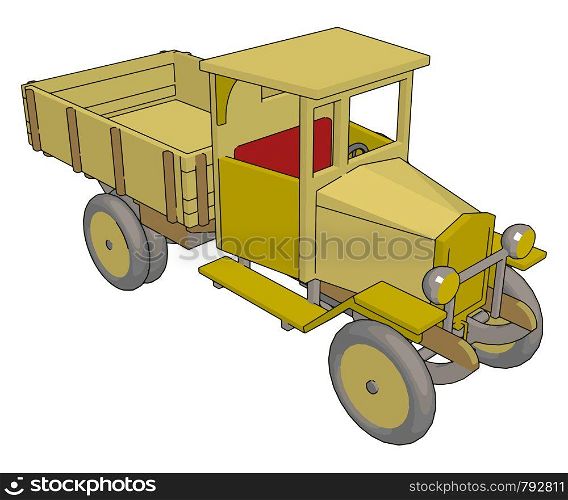 Old retro yellow car, illustration, vector on white background.