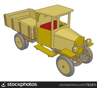 Old retro yellow car, illustration, vector on white background.