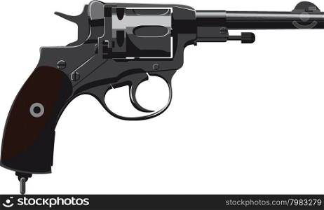 Old Revolver Nagant side view isolated on white background
