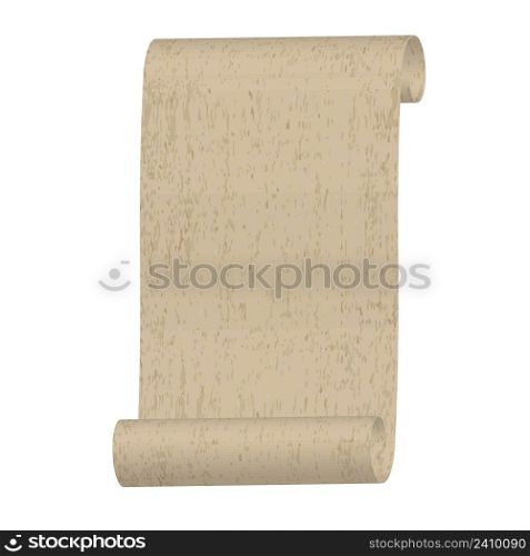 Old rolled paper manuscript or papyrus scroll vertically oriented, Vintage grunge rolled parchment illustration, natural paper texture