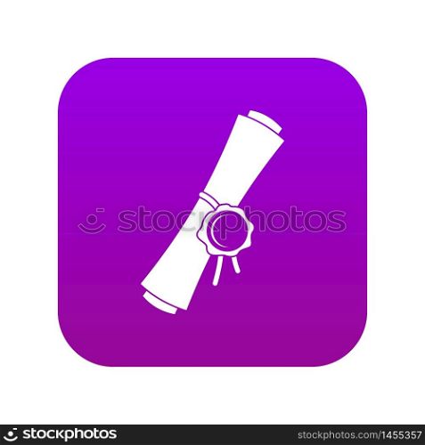 Old rolled paper with a red wax seal icon digital purple for any design isolated on white vector illustration. Old rolled paper with a red wax seal icon digital purple