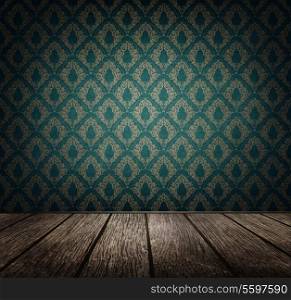 Old Room With Ornate Wallpaper And Wooden Floor