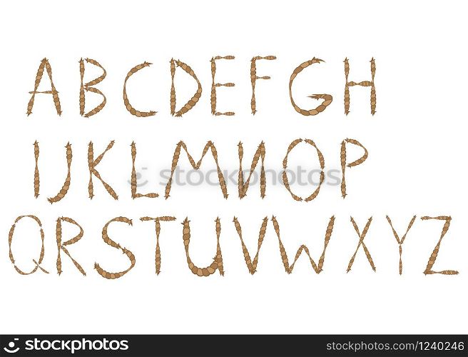 Old rope hand drawn alphabet letters from A to Z. Old rope hand drawn alphabet letters from A to T