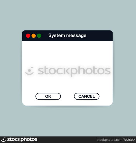 Old School Operating System Message Template. Classic Computer User Interface Element with OK and Cancel Buttons. Vector stock illustration.
