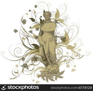 old statue with floral background