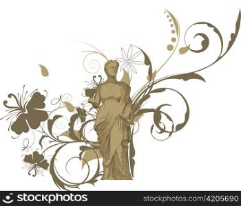 old statue with floral background