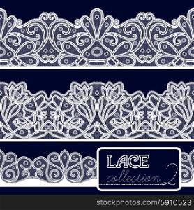 Old style decorative lace seamless borders set isolated vector illustration. Decorative Lace Set