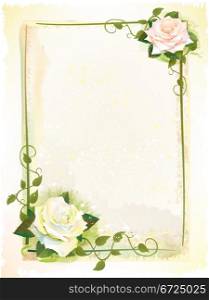 Old style frame with roses. Imitation of watercolor painting