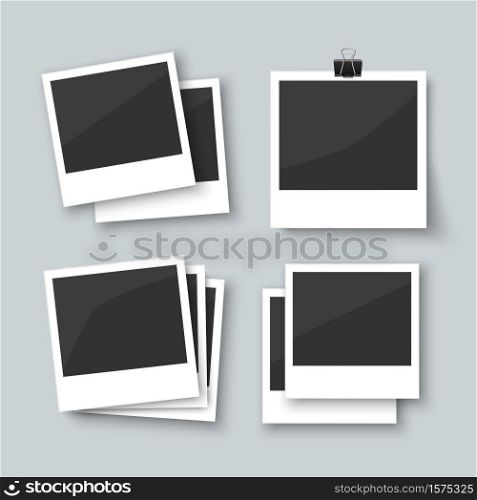 Old style photo frames on gray background. Set of realistic vector illustration of blank retro photo frame. Set of old style photo frames