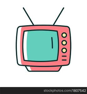 Old-style television RGB color icon. TV older model. Transmitting moving images in monochrome. Second hand store. Cathode ray tube technology. Isolated vector illustration. Simple filled line drawing. Old-style television RGB color icon