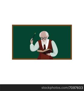 Old teacher with book, illustration, vector on white background.