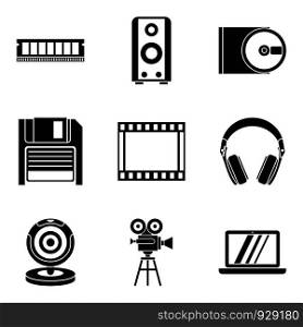 Old technology icons set. Simple set of 9 old technology vector icons for web isolated on white background. Old technology icons set, simple style
