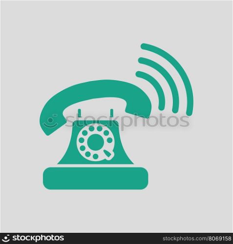 Old telephone icon. Gray background with green. Vector illustration.