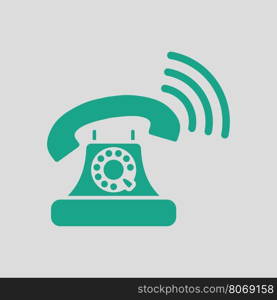 Old telephone icon. Gray background with green. Vector illustration.